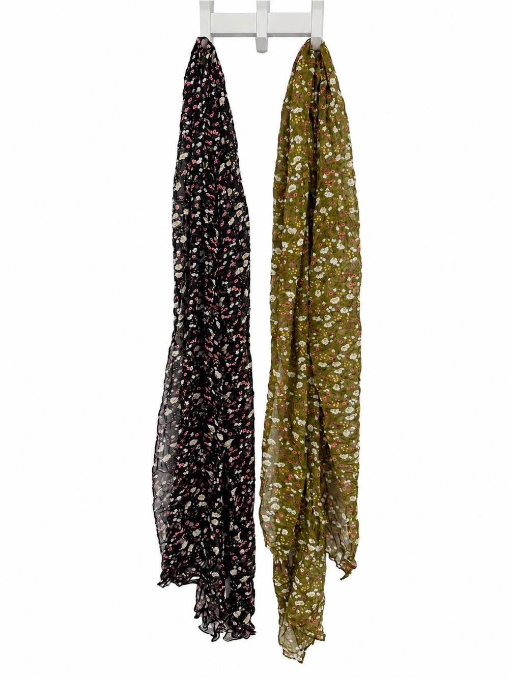 Black & Green Floral Lot of 2 Scarves Metallic Boho Accessories